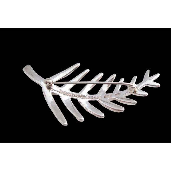 NEW Tiffany & Co. STERLING SILVER LEAF BROOCH 2.25" Palm Frond Pin 925 + Box Bag - Picture 3 of 5